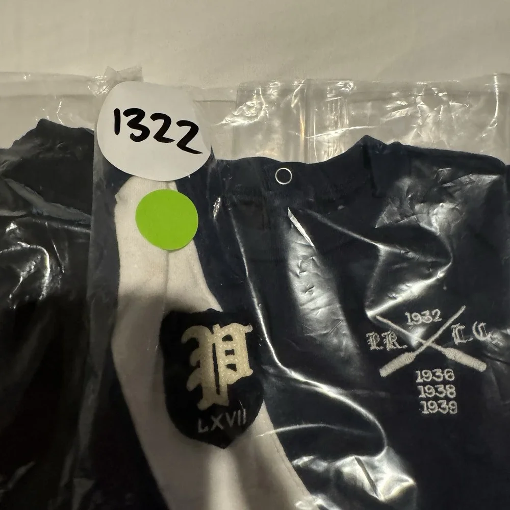 Ralph Lauren One Piece Navy Blue Dia White Stripe Crest - Toddler 9M